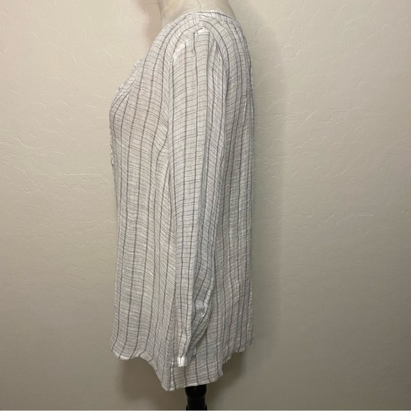 Eileen Fisher White Linen Sheer Lightweight Boho Wide Neck Box Top Blouse M - Picture 3 of 10